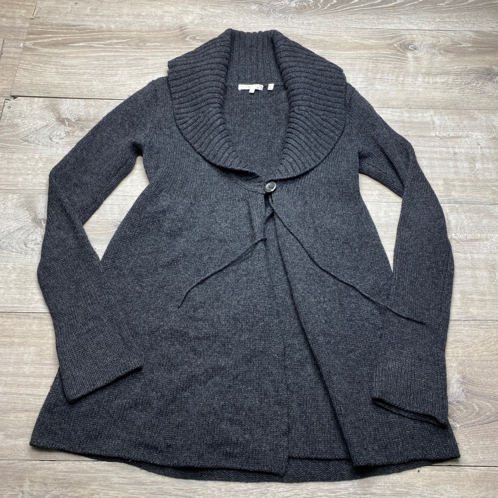 Vince Cardigan Womens L Charcoal Grey Alpaca Wool Cashmere Shawl Collar Sweater